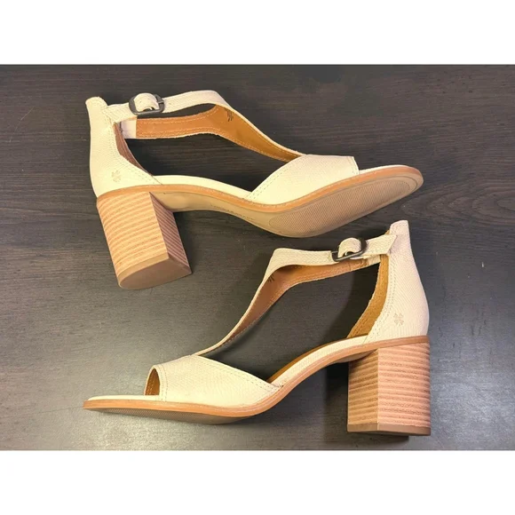 Lucky Brand Womens LEATHER Caged Strappy Sandals Sz 9 M Vanilla Salt Bone White - Picture 11 of 15